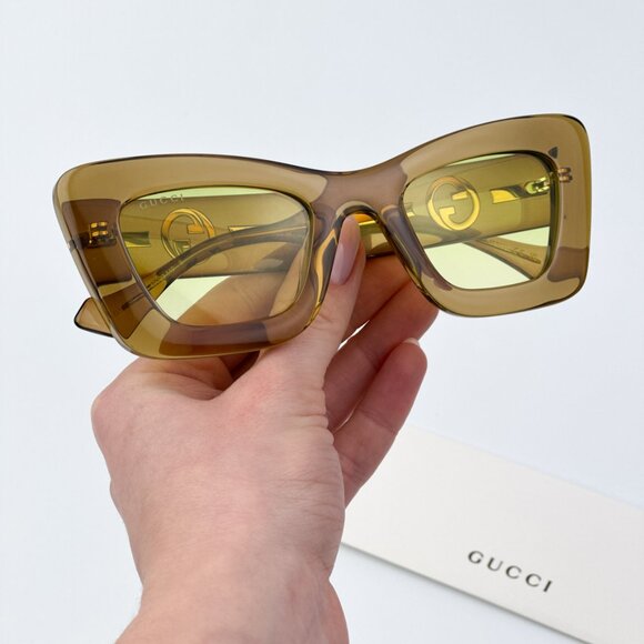 Gucci Women BRAND NEW Sunglasses Brown Crystal Green Gradient Butterfly GG1552S - Picture 1 of 10